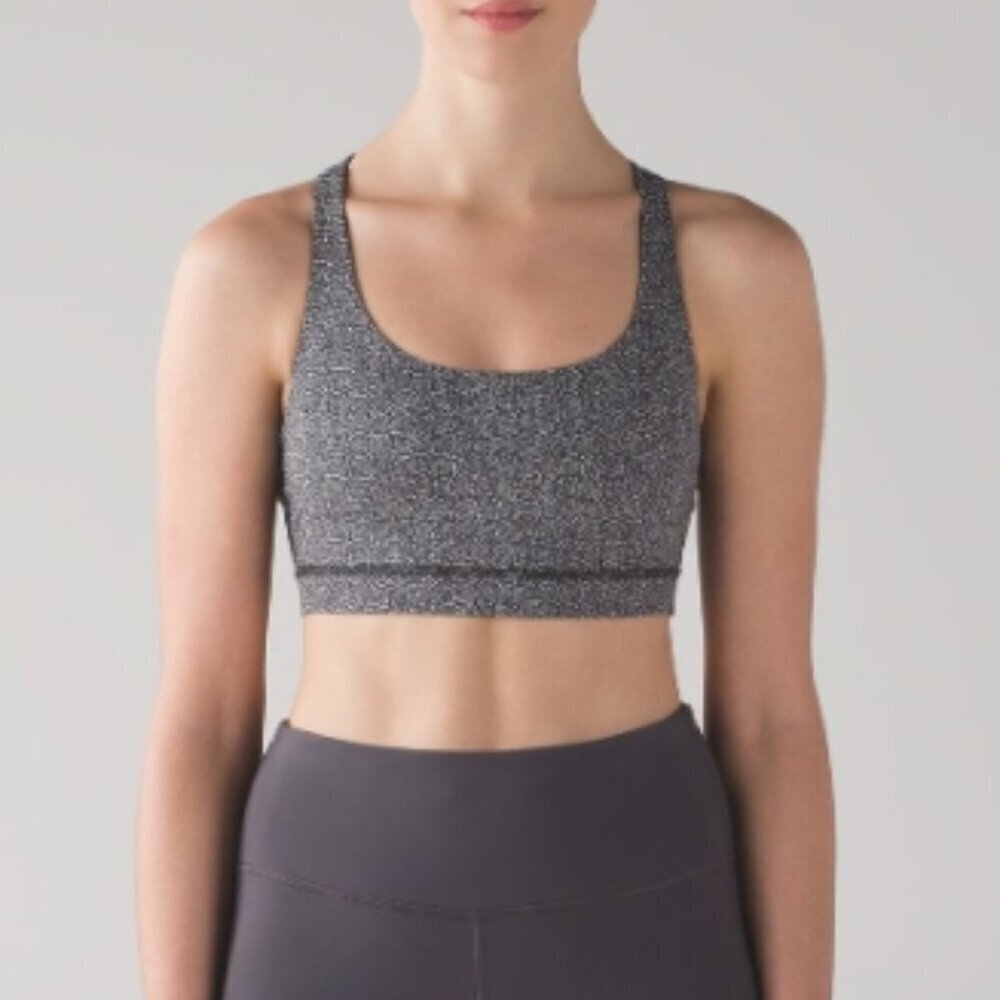 Lululemon Women's Size 6 Energy Bra Power Luxtreme Jacquard Ripple Black White